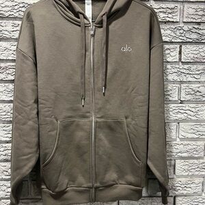 ALO Yoga Olive Zip-Up Hoodie with Embroidered Logo